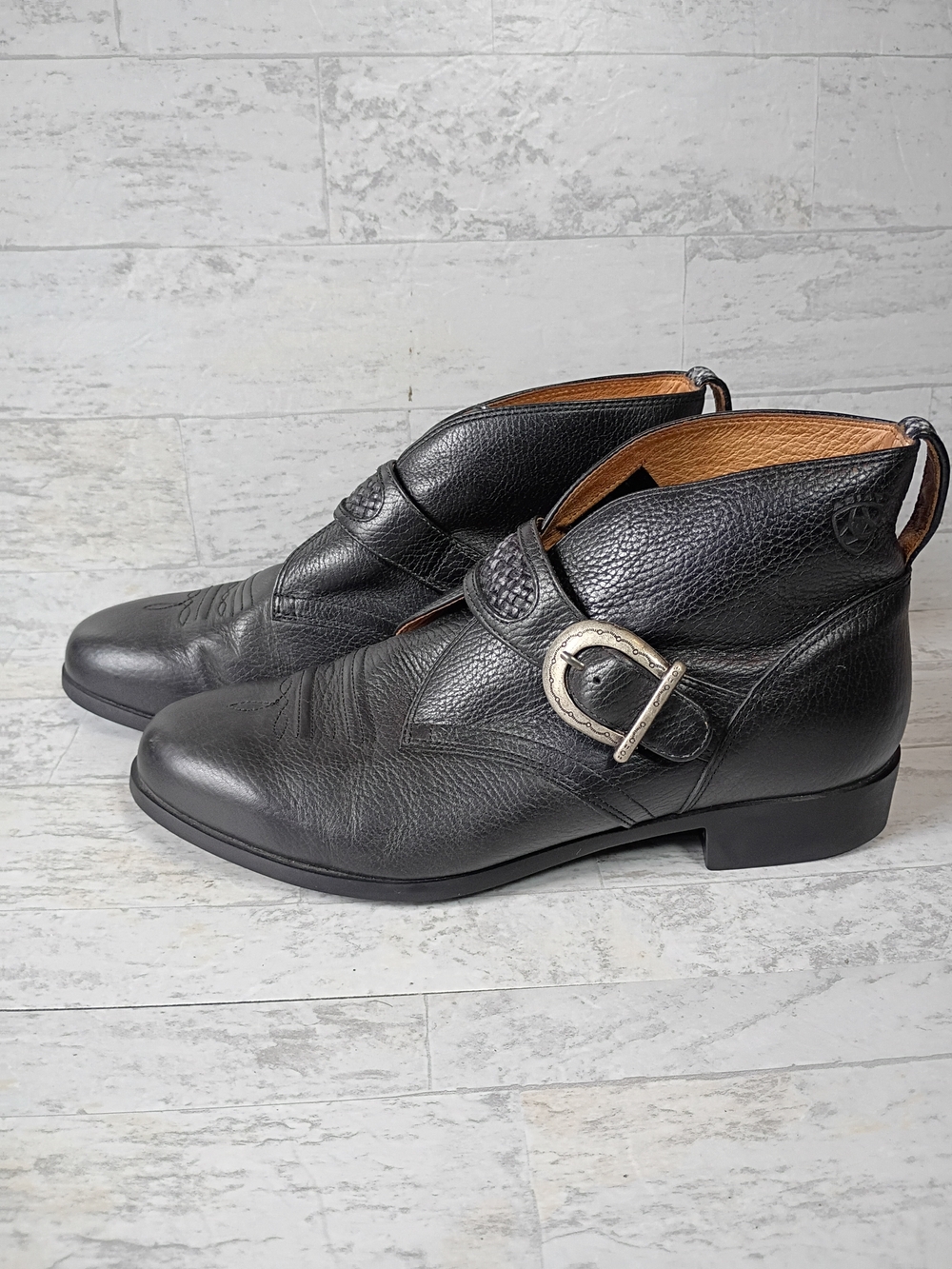 Ariat Black Leather Chukka Boots with Silver Buckle